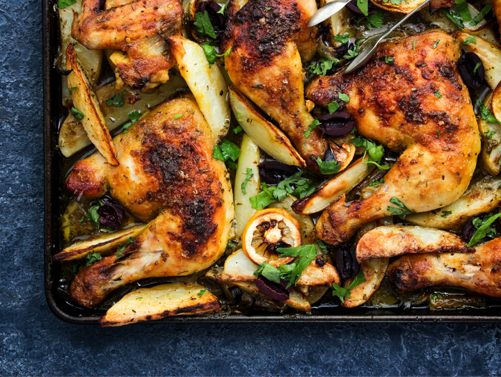 Braised chicken thighs with olives and lemon