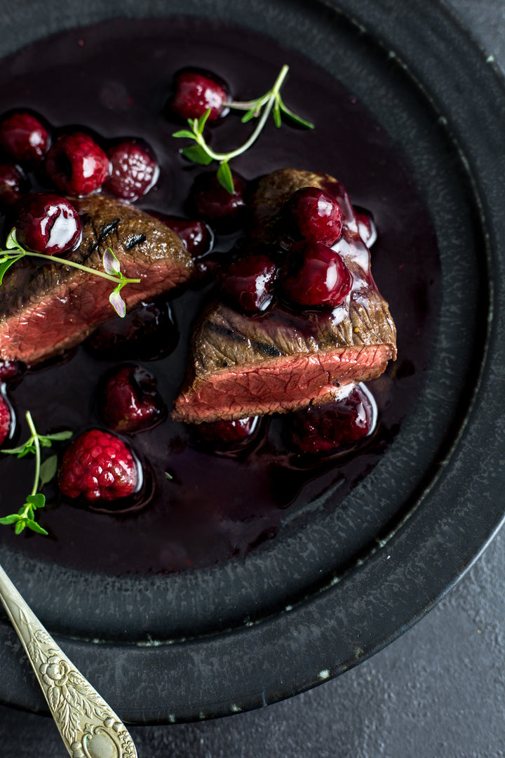 Pan seared Venison Loin with berries